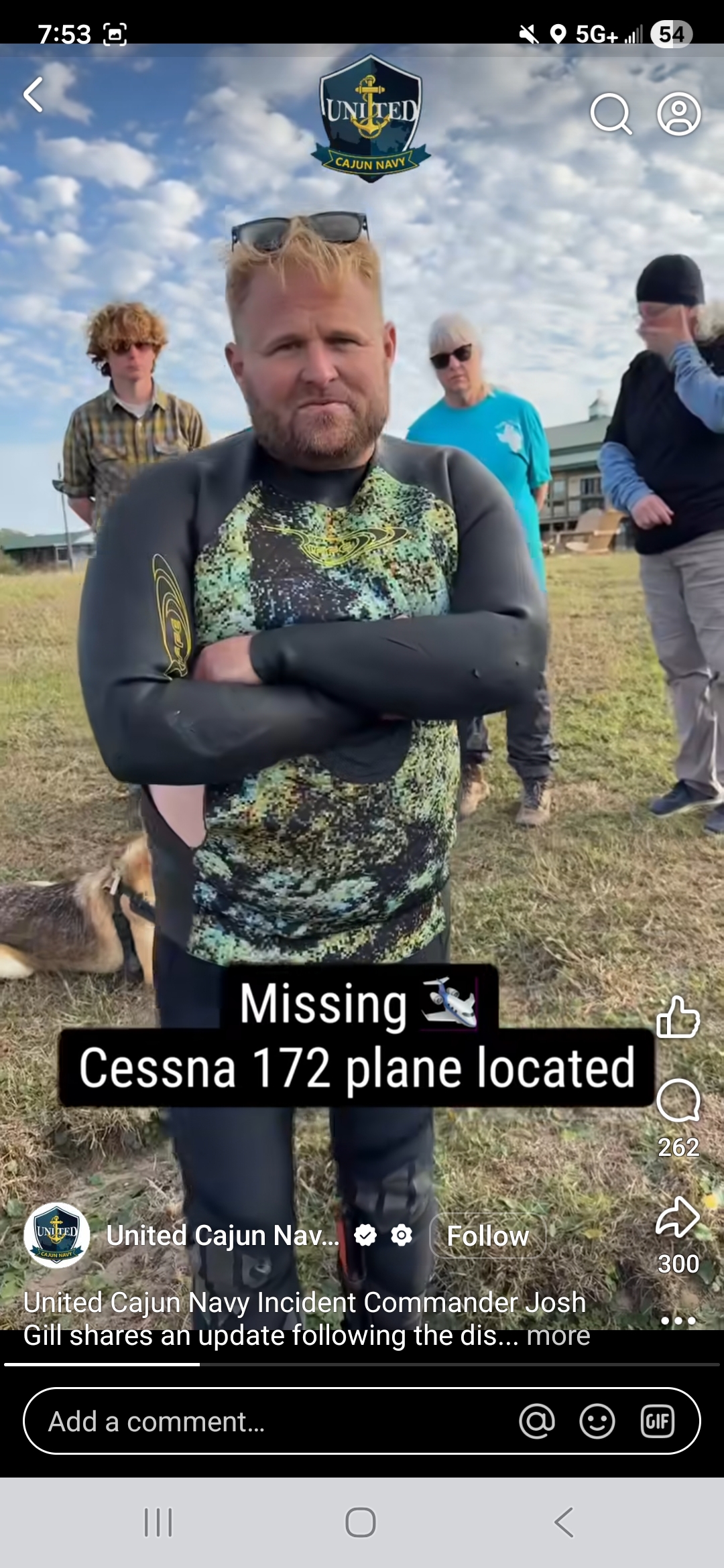United Cajun Navy social media update reading Missing Cessna 172 plane located